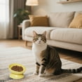 thumbnail image 2 of Elevated Cat Bowls Set – 6.1" Wide Ceramic Raised Cat Food & Water Bowls – 15° Tilted Whisker-Friendly Design – Dishwasher & Microwave Safe – Ideal for Indoor Cats & Small Dogs (Yellow, Durable Gift), 2 of 6