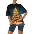 thumbnail image 6 of Riecok Cute Pajama Sets for Women Christmas Crewneck Loungewear Set Short Sleeve Tops and Pants Xmas Tree Print Breathable Soft Sleepwear, 6 of 7