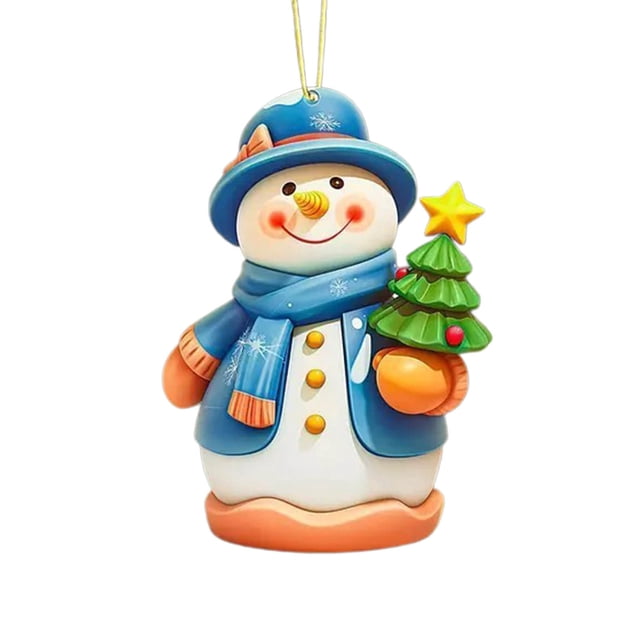 Christmas Tree Ornament Set Acrylic Snowman Flat Pendant with Lanyard for Tree Car Backpack Wall Door Decoration