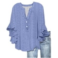 thumbnail image 2 of WCJM Women's Loose Casual Short Sleeve Chiffon Top T-Shirt Blouse Women's Short Sleeve T-Shirt Women's V Neck Tie Button Hollow Fabric Ruffled Sleeves Loose Casual Breathable Short Sleeves, 2 of 5