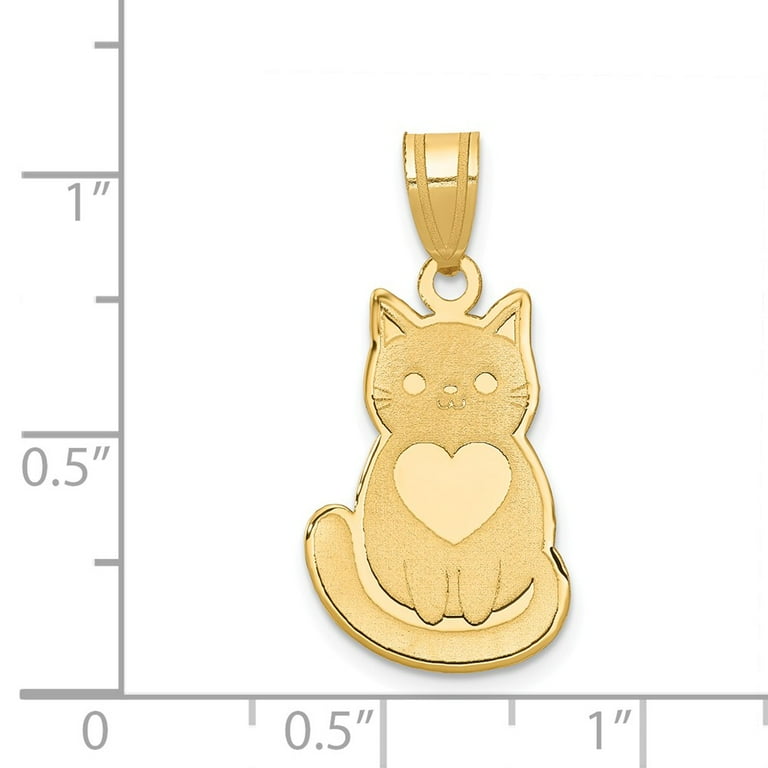 14k Yellow Gold Laser Cut Engravable Cat with Heart Charm Pendant 14k Yellow Gold Laser Cut Engravable Cat with Heart Charm Pendant