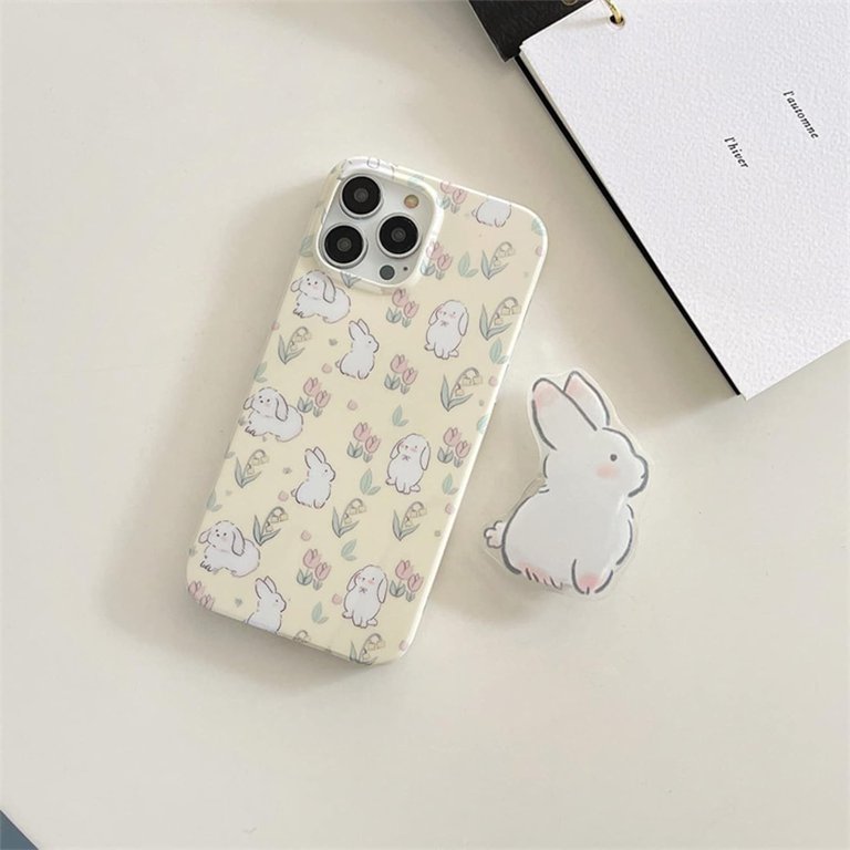 Bunny Phone Case for iPhone 12, Cute Clear Yellow Rabbit Flower Cartoon  Shockproof Protective Phone Cover for Women Girls - Walmart.com