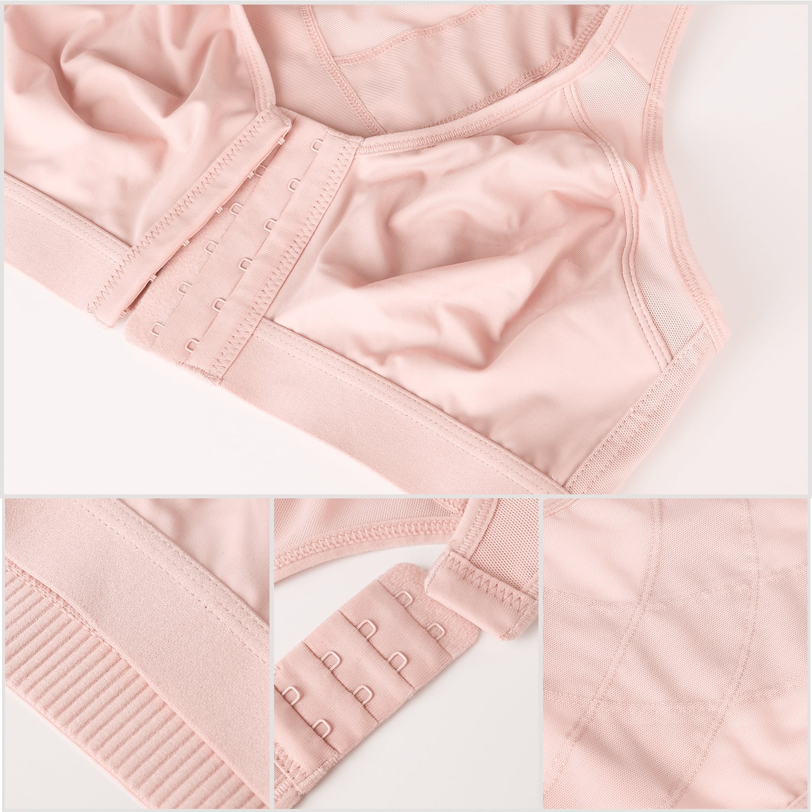 Exerin Women's Back Support Front Closure Bra Full Coverage Non Padded Wirefree(Pink,32DD)