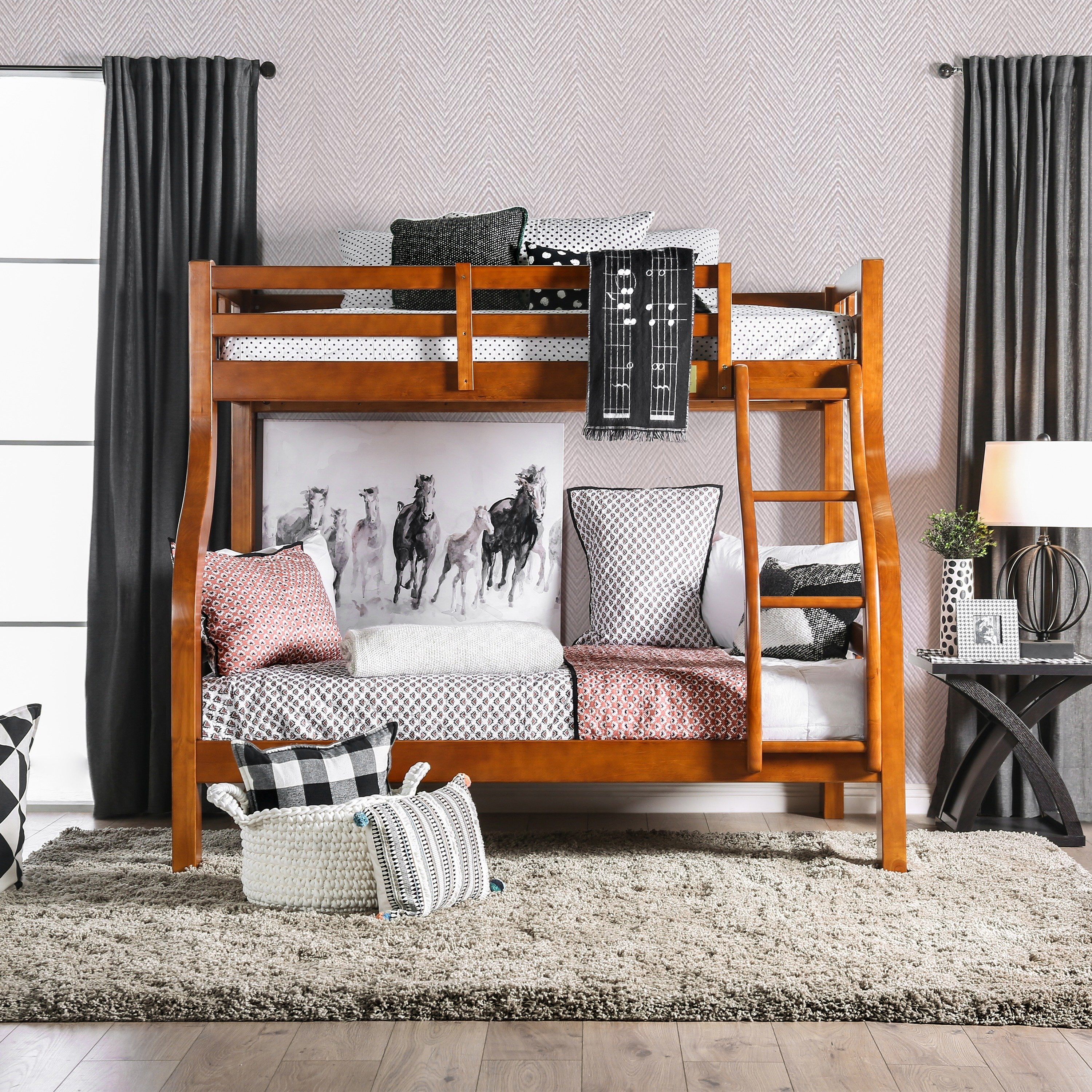 Furniture Of America Utaria Curvy Transitional Twin Over Full Bunk Furniture Of America Utaria Curvy Transitional Twin Over Full Bunk Bed By Foa Oak Finish Wood Com