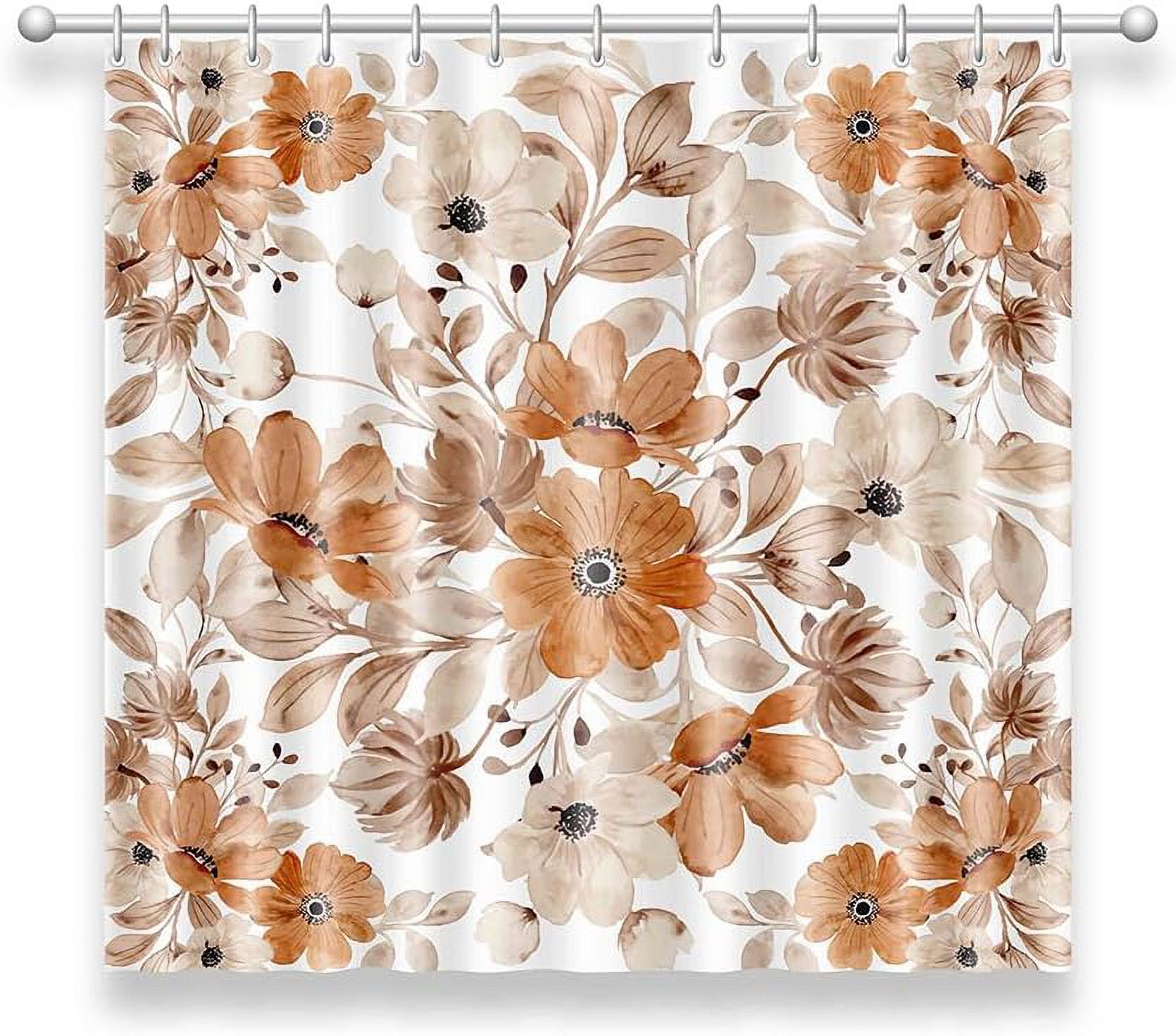 72x72 Inch Fall Shower Curtain, Fall Maple Leaves Floral Shower Curtains for Bathroom, Autumn Thanksgiving Day Harvest Decor Waterproof Fabric with 12 Hooks