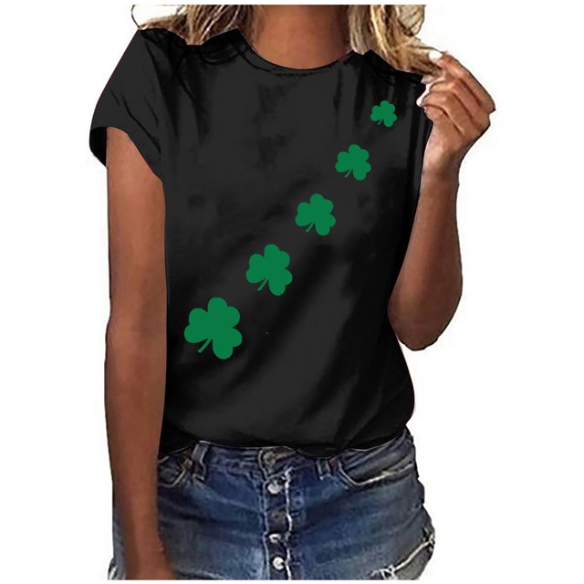 Bowake T-Shirt Trèfle de la Saint-Patrick pour Femmes Col Rond Imprimé Trèfle Tee Décontracté Manches Courtes Festival T-Shirts