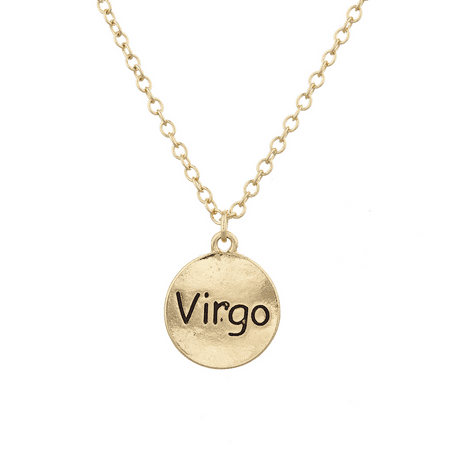 - Lux Accessories Gold Tone Virgo Astrological Sign Engraved Charm Necklace