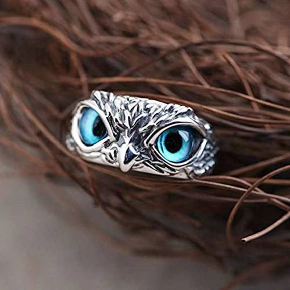 AOOOWER Demon Eye Owl Ring Retro Bird Open Ring Adjustable Punk Owl Ring