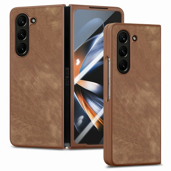 Decase for Samsung Galaxy Z Fold 5, Magnetic Hinge Protection Luxury PU Leather Fold 5 Case with Screen Protector, Full Body Protective Cover Compatible with Samsung Galaxy Z Fold 5 5G 2023, Brown