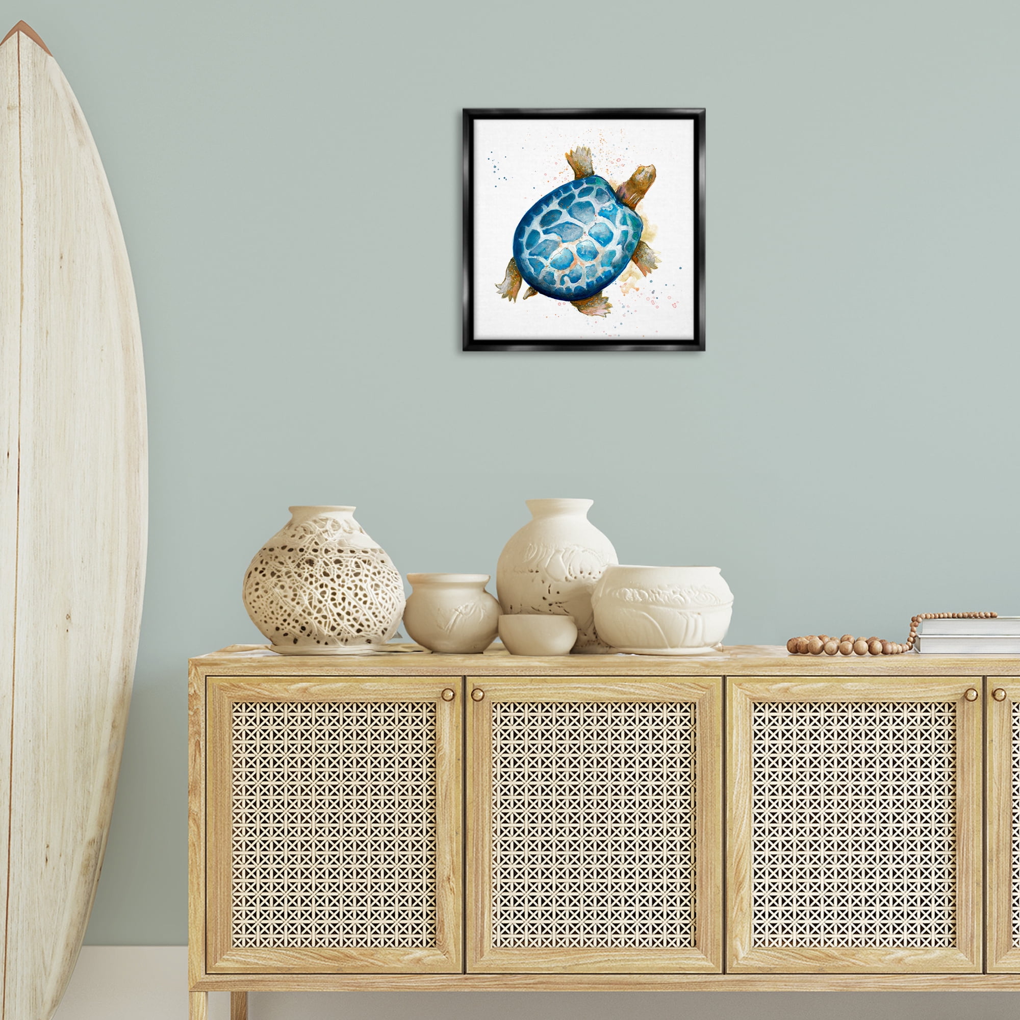 Stupell Industries Modern Speckled Turtle Animals & Insects Painting Black Floater Framed Canvas Art Print Wall Art, 18 x 18