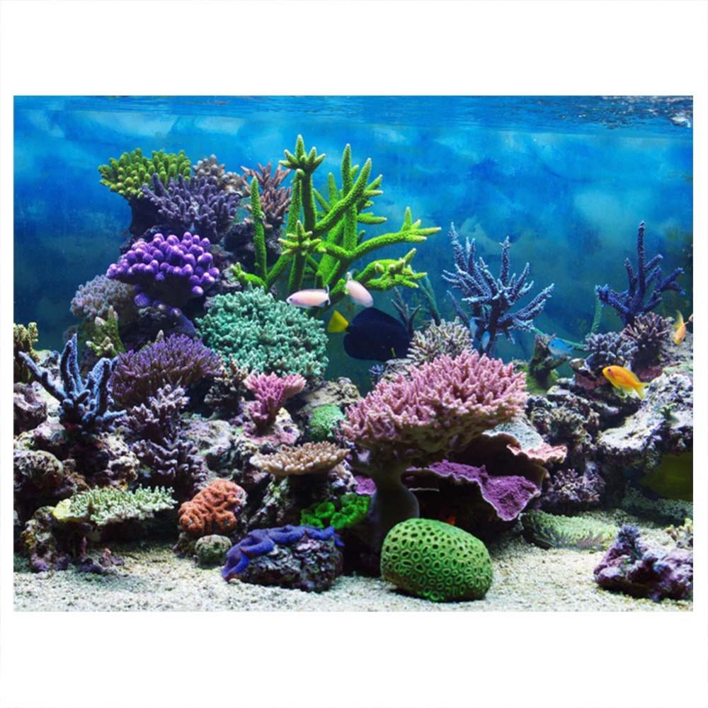 AWERT Undersea Theme Aquarium Background Durable Polyester Background Colorful Coral Tropical Fish Underwater World Fish Tank Background 