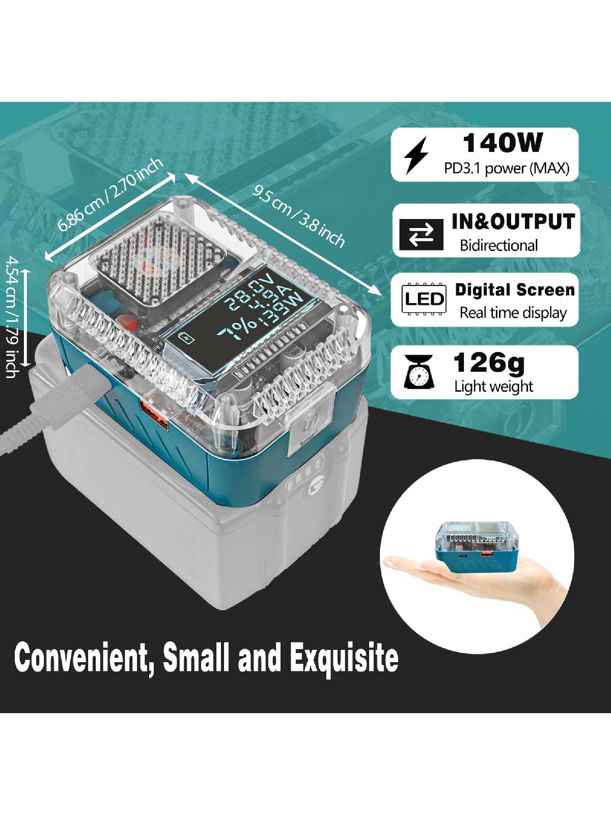 MultiPurpose Lithium Battery Charger Adapter with USB C Port 140W High Power Output Digital Display for Makita Batteries