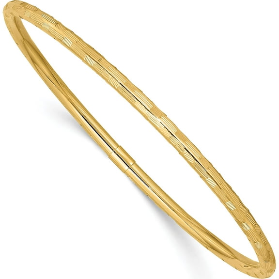 14K Yellow Gold Diamond-Cut Slip-On Bangle Made In Peru db613