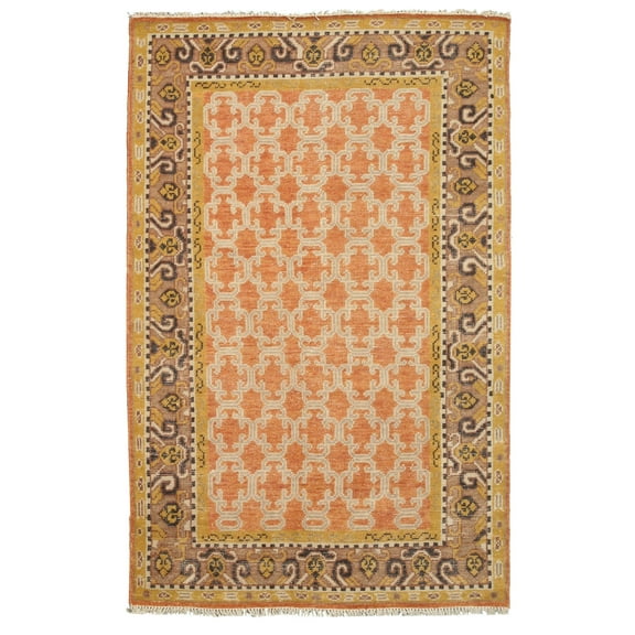Hand-knotted Wool Orange Traditional Oriental Kotan Rug