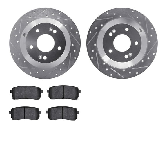 Dynamic Friction Company Rear Brake Rotors-Drilled and Slotted-Silver with 5000 Advanced Brake Pads 7502-03081