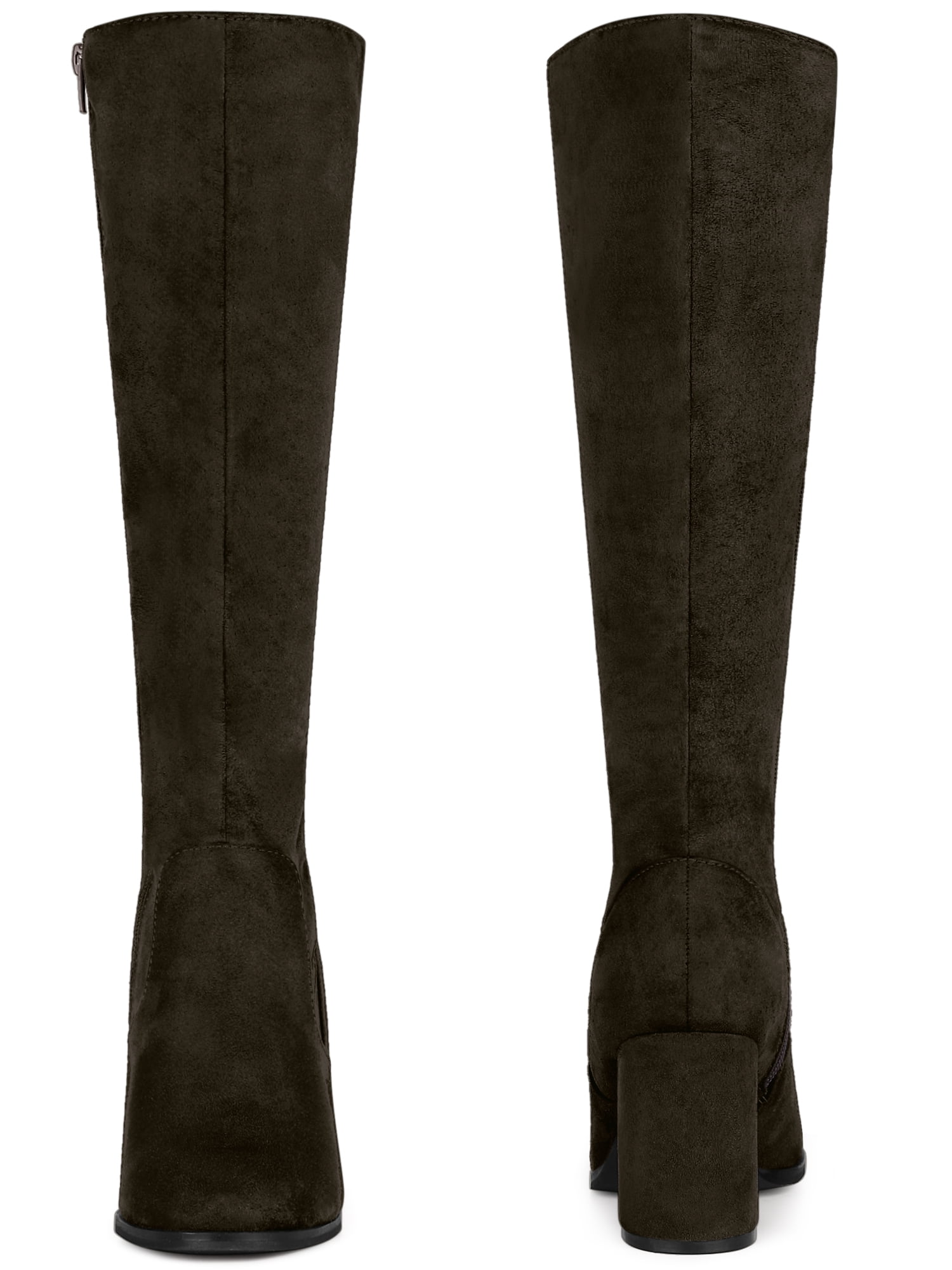 DARING DIVA Women's Stylish Side Zipper Chunky Heel Knee High Boots Dark Coffee 7