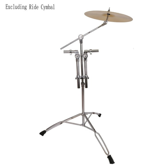 Professional Pedal Control Double Tom Drum Stand - Steel Construction, Double Braced, Chrome Finish with Cymbal Boom Arm, Fits 14-20" Cymbals & Standard Drums