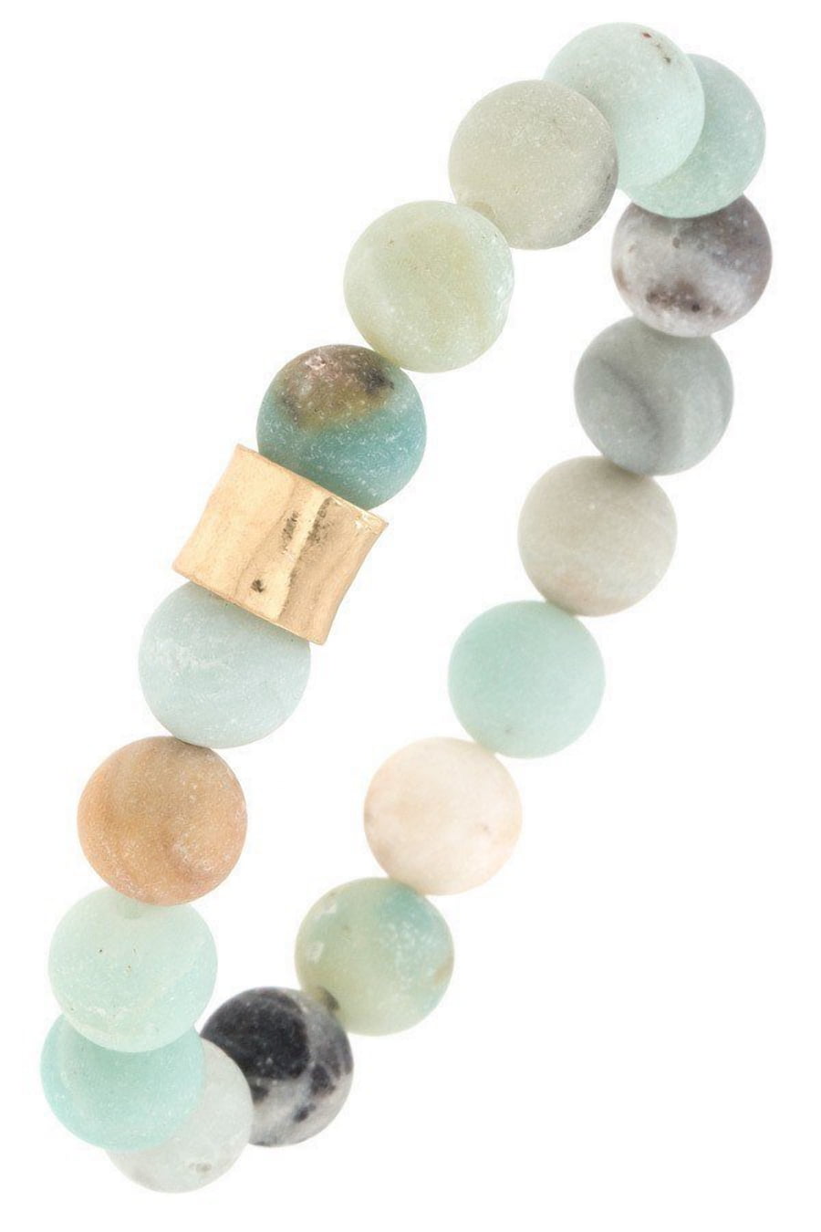 eVogues Semi Precious Stone Hammered Metal Bead Stretch Bracelet Chalcedony by eVogues Apparel