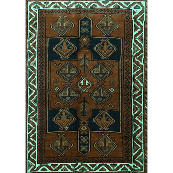 Ahgly Company Machine Washable Indoor Rectangle Persian Turquoise Blue Traditional Area Rugs, 5' x 7'