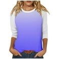 thumbnail image 1 of Camisas de Manga Corta para las Mujeres, 3/4 Manga Color Sólido Gradiente Impreso Cuello Redondo Casual Top Hecho de Tejido Súper Suave, Blusas de Manga Corta para las Mujeres, 1 of 5