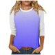 thumbnail image 1 of Camisas de Manga Corta para las Mujeres, 3/4 Manga Color Sólido Gradiente Impreso Cuello Redondo Casual Top Hecho de Tejido Súper Suave, Blusas de Manga Corta para las Mujeres, 1 of 5