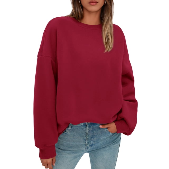 Sudadera PRETTYGARDEN para Mujer Oversized con Cuello Redondo Roja