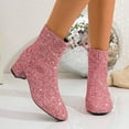 thumbnail image 6 of Mostsola Womens Fall Boots Sparkly Sequin Block Heel Ankle Boots Zip up Square Toe Dressy Booties, 6 of 7