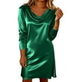 thumbnail image 2 of Mifsaly Satin Dress for Women Long Sleeve Cowl Neck Mini Dresses Elegant Cocktail Evening Party Gowns Wedding Guest Semi formal Clothes L, 2 of 7