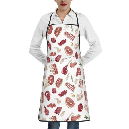 

Gaeub Different Meat Kitchen Cooking Aprons Adjustable Bib Apron Waterdrop and Oil Resistant Kitchen Chef Apron for Women Men