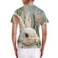 thumbnail image 4 of Women's Floral Embroidered Rabbit T-Shirt, Short Sleeve Casual V-Neck Top, Vintage Style Graphic Tee, 4 of 5