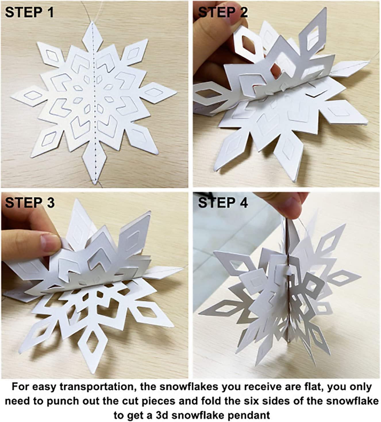 12 Flocons De Neige 3D Suspendus - Décoration Noël & Hiver - Diamètres 12 Et 15 Cm - Avec Ficelle