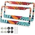 thumbnail image 2 of GZHJMY Colorful Palm Leaves License Plate Frames Set of 2, Universal Aluminum License Plate Holders 2 Holes Car Tag Frames Automotive Exterior Accessories with Screw Caps Decorative, 2 of 7