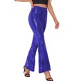 thumbnail image 4 of INSPIRE CHIC Women's Pant Sequin Sparkle Stretch Shiny Glitter Flare Bell Bottoms Pants M Blue Purple, 4 of 6