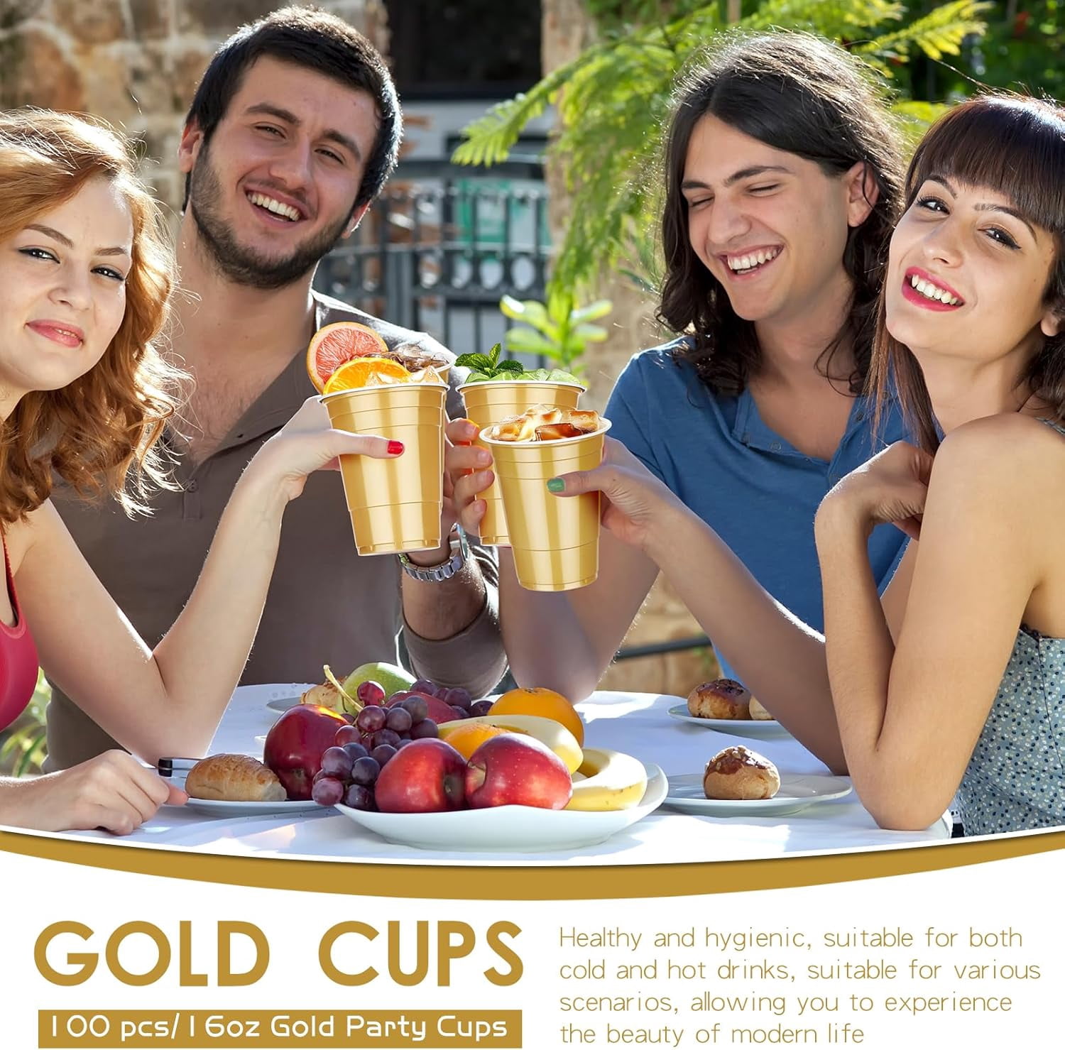 100 Pack 16 oz Gold Plastic Cups, Disposable Plastic Party Cups, Heavy Duty Drinking Water Cup for Wedding Birthday Graduation Valentine's Day Christmas Baby Shower Picnic Barbecues Supplies