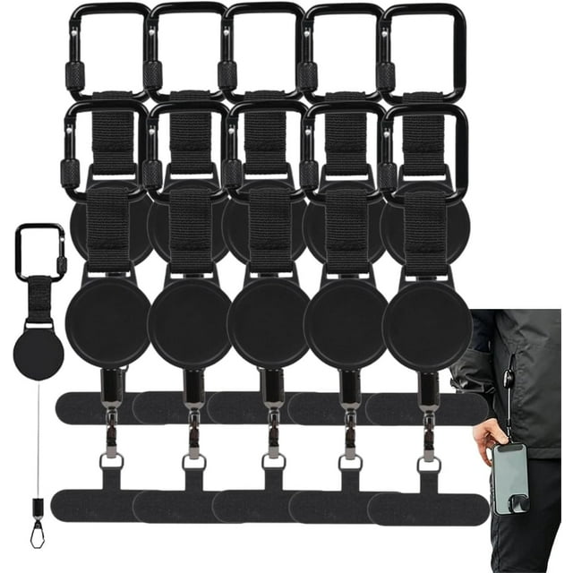 Lanière de Téléphone Rétractable Anti-Vol Extérieure, Support de Téléphone Rétractable Anti-Vol, Support de Lanière Léger avec Clip de Sécurité, Système d'Attache Portable, pour Voyage Randonnée (10 Pcs)
