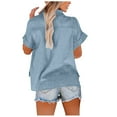 thumbnail image 3 of HUJlwoi Short Sleeve Shirts for Women Button up Cotton Linen Business Casual Tops with Pocket Summer Loose Fit Lightweight Tee Blouses, 3 of 5