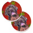 thumbnail image 1 of Flocons de Neige Rouge & Vert Labrador Vacances Noël Ensemble de 2 Porte-Gobelet Voiture Coaster, 1 of 1