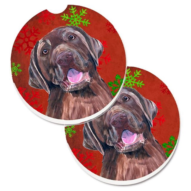 Flocons de Neige Rouge & Vert Labrador Vacances Noël Ensemble de 2 Porte-Gobelet Voiture Coaster