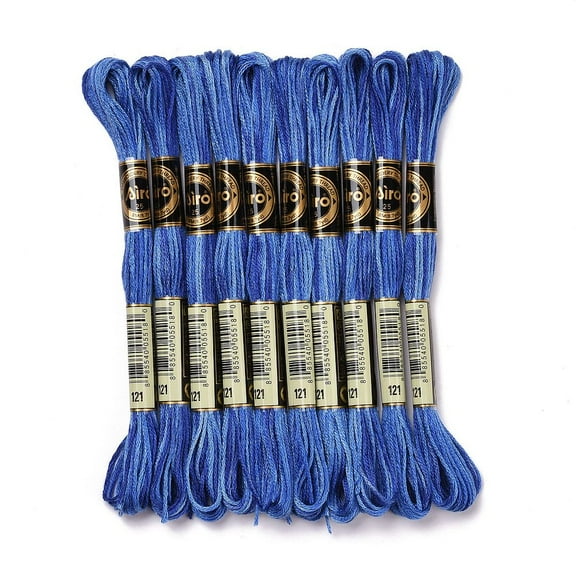 1Bag 10 Skeins 6-Ply Polyester Embroidery Floss Cross Stitch Threads Segment Dyed Steel Blue 0.5mm 8.75 Yards(8m)/skein