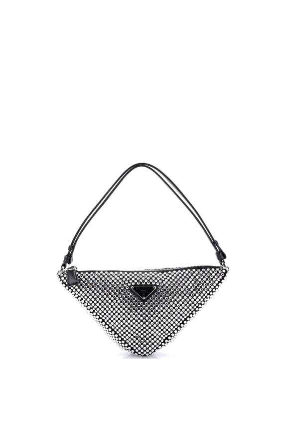 Pre-Owned Triangle Top Handle Pouch Bag Crystal Embellished Satin Mini By Rebag