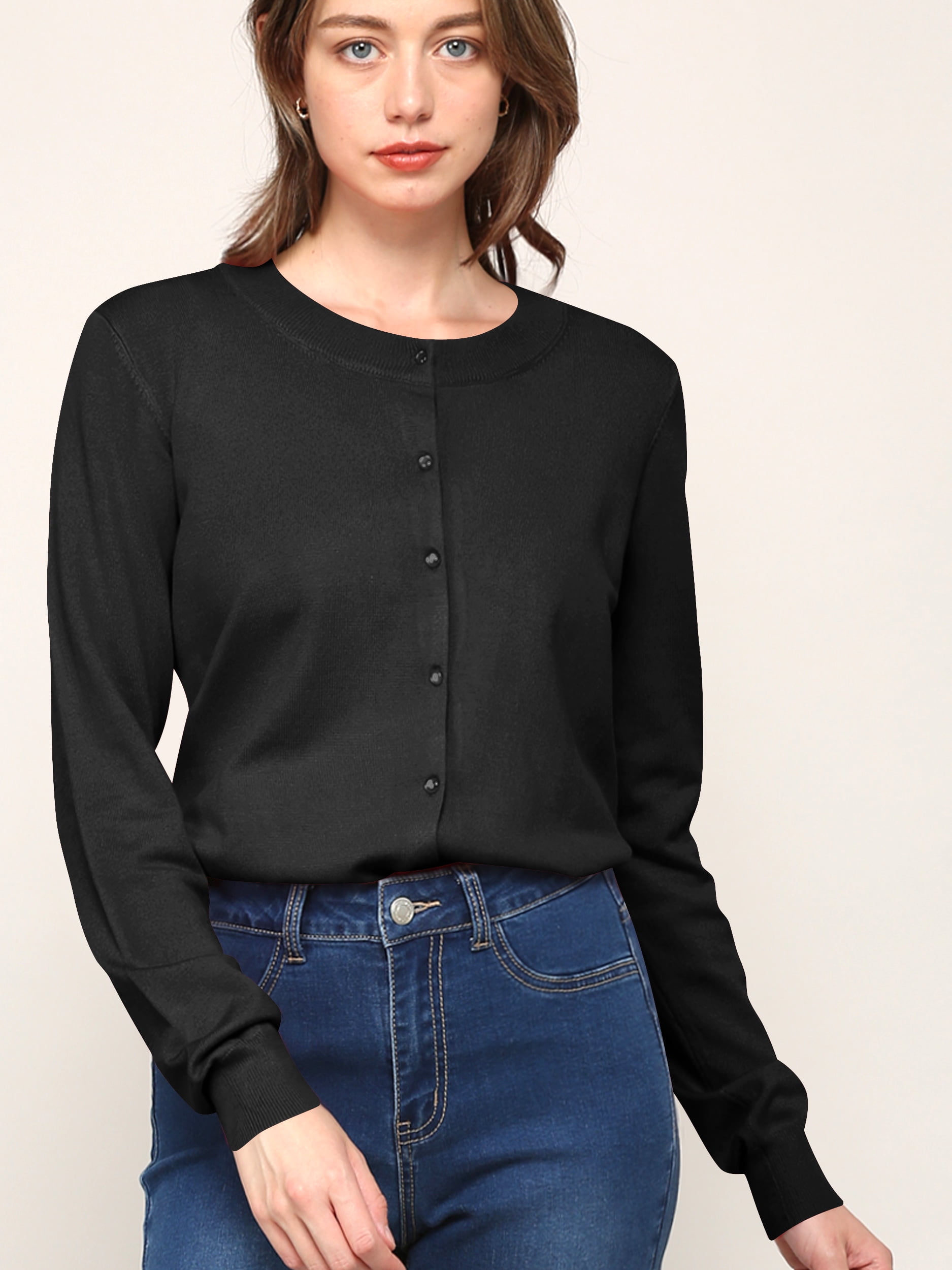 LL Women's Keep It Classic Cropped Cardigan - Short Sleeve Round Neck Lightweight Knit Shrug