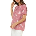 thumbnail image 5 of Allegra K Women's Floral Print Tie Neck Short Sleeves Peasant Blouse, 5 of 7