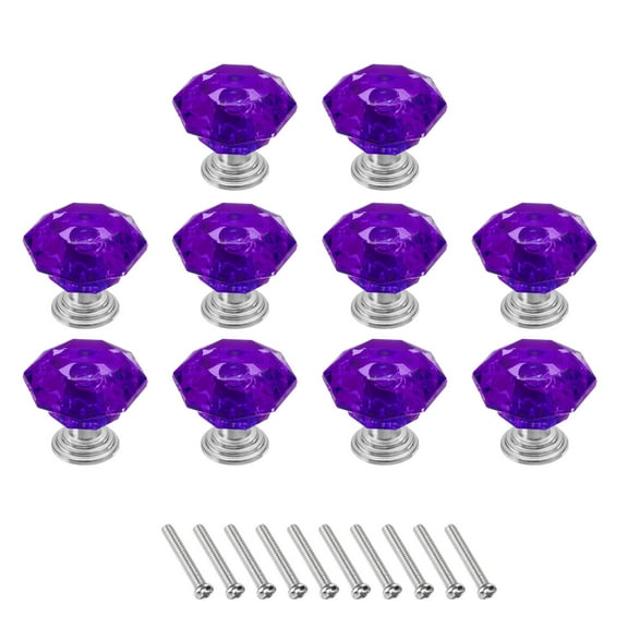 Uxcell 10 Pcs Crystal Drawer Knobs 24 mm Dresser Pulls Knobs for Cupboard, Purple/Silver