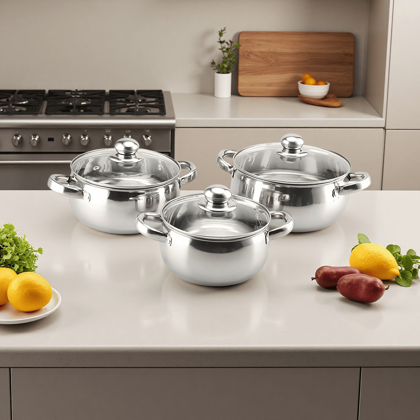 Bestdin 10-Piece Stainless Steel Cookware Set – 5 Pots with Glass Lids, Thickened Bottom, Universal Stovetop Compatible, Easy to Clean, Non-Toxic Kitchen Set for Cooking