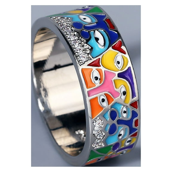 New Women 925 Sterling Silver White CZ Handmade Enamel Lovely Cat Unique Trendy Ring Party Fashion Jewelry