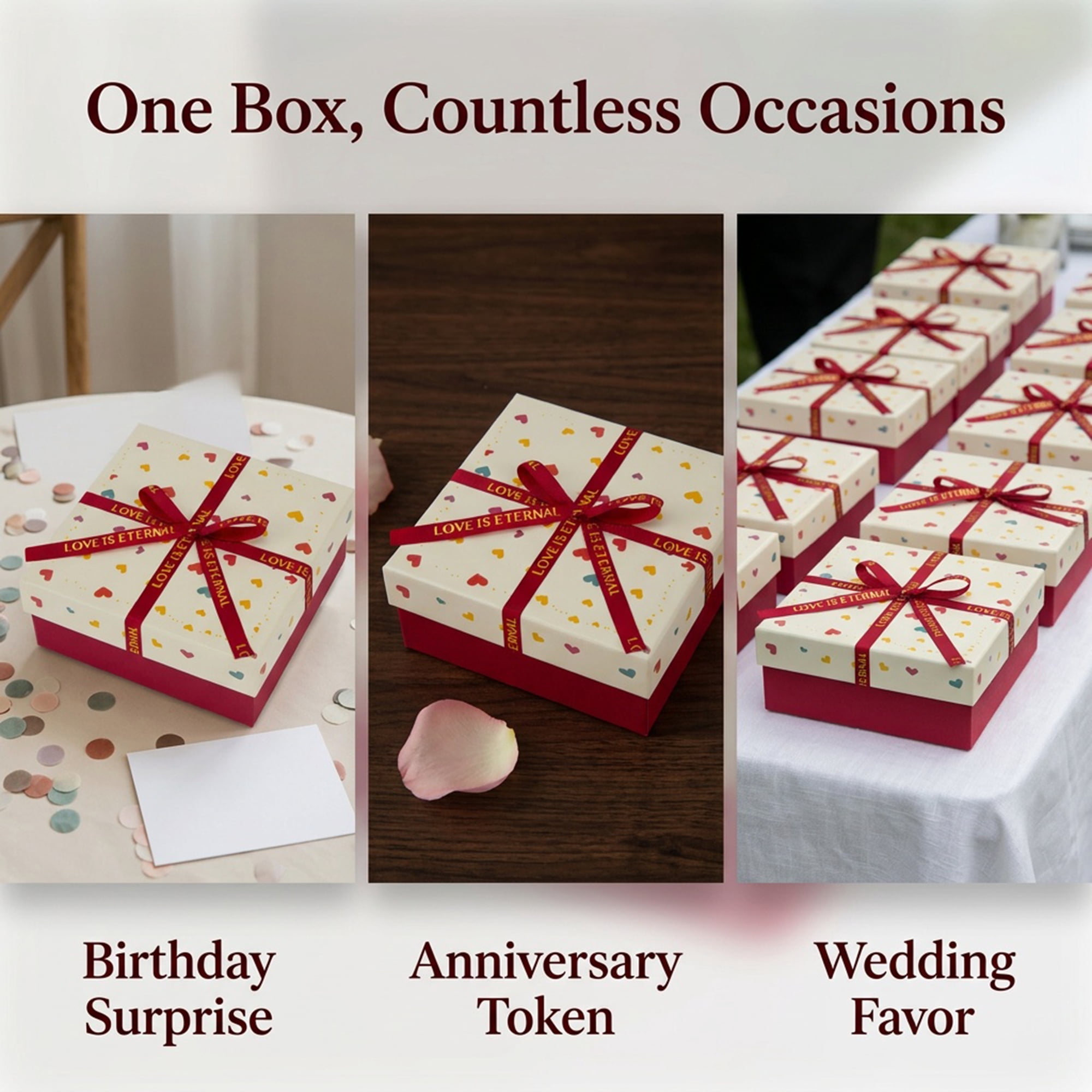 Unique Bargains Colorful Heart Shaped Ribbon Versatile Gift Box Red 5.9" x 5.9" x 2.8"