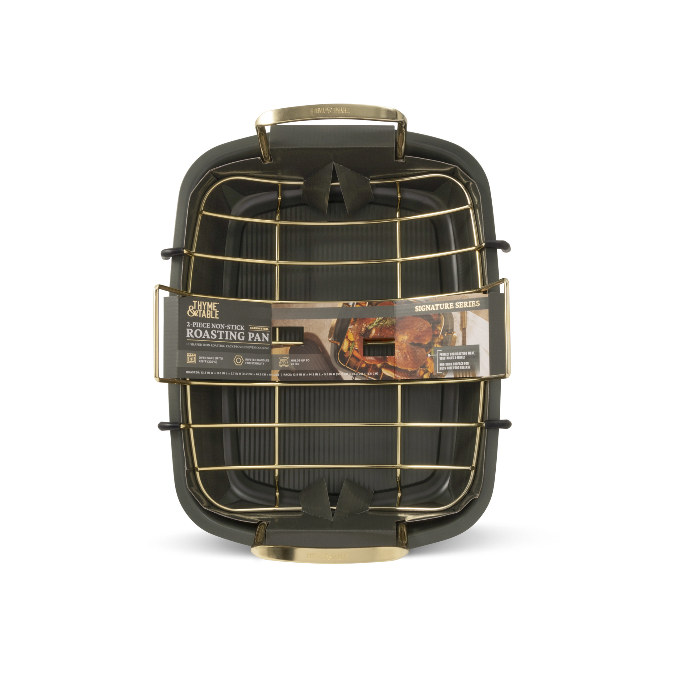 Thyme & Table 2-Piece Roaster with Rack - Green