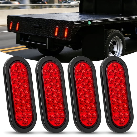 Nilight 6Inch Oval Trailer Tail Light 4PCS Red 24LED Stop Brake Turn Marker Light w/Flush Mount Grommets Plugs IP67 Waterproof for 12V Truck ATV UTV Trailer Bus RV Camper