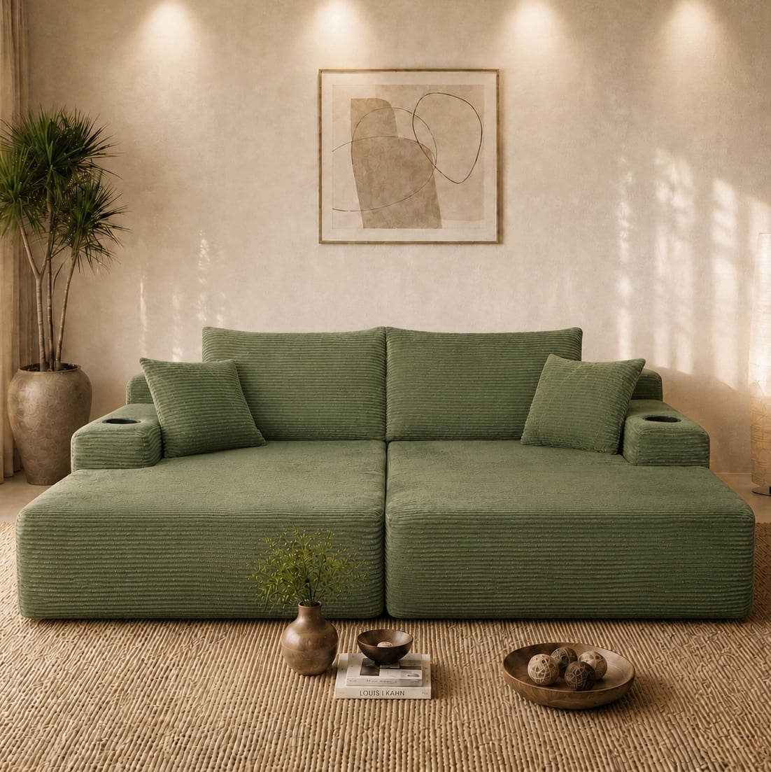 Leumius 69" Cloud Sectional Couch,L-Shape Futon Sofa Bed with R-Shape Chaise with Deep Seat,2 Seater Boneless Couch for Living Room,Green