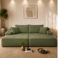 thumbnail image 2 of FFH 69"W Double Chaise Lounge Indoor Furniture, Convertible Sleeper Sofa Chair Plush Boneless Cloud Couch with Cup Holders and Side Pockets, Green, 2 of 6